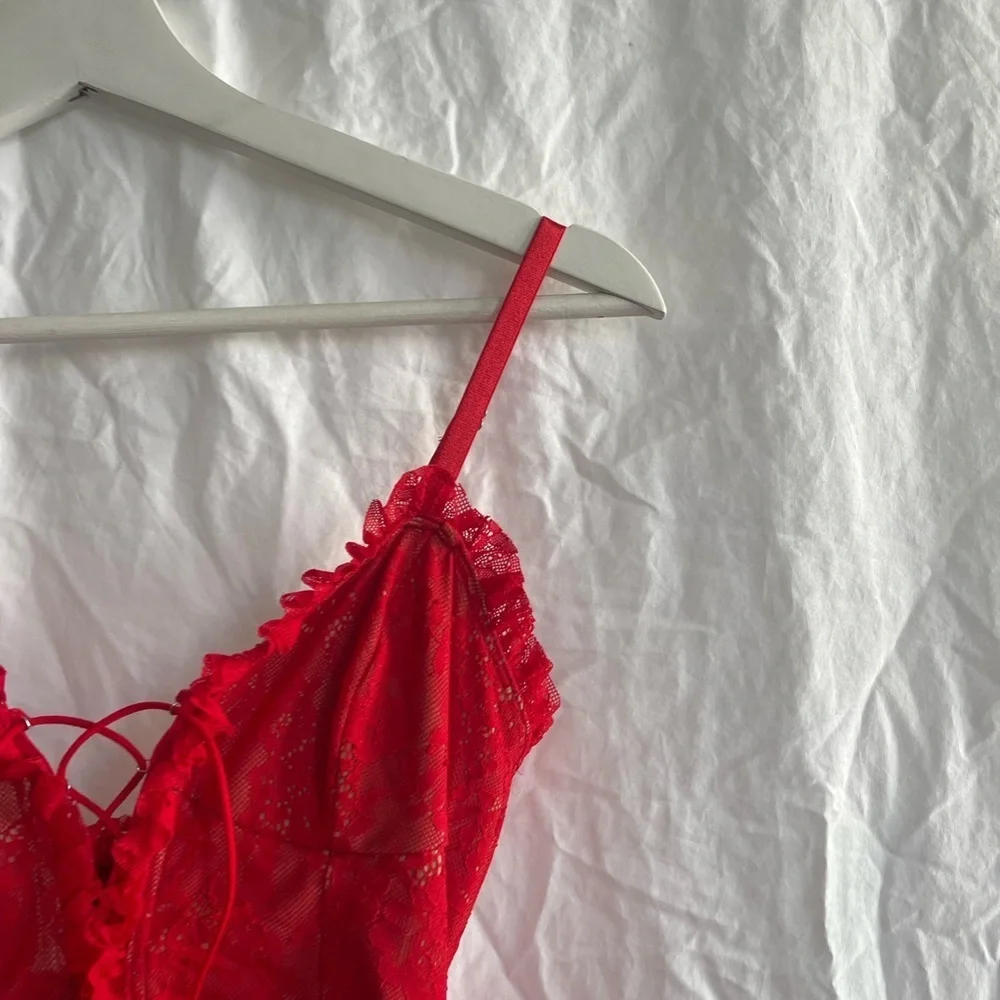 For Love And Lemons red gracie high low lace slip dress Size Small